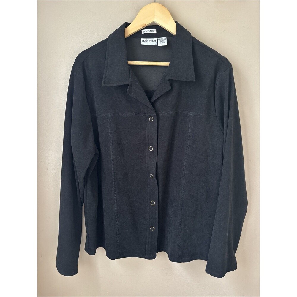 Aparenza Faux Suede Jacket Womens 16W Black Stretch Snap Button